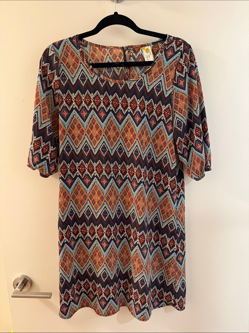 Paisley And Ivy Size Small Women's Aztec Print Shift Dress - Blue & Orange